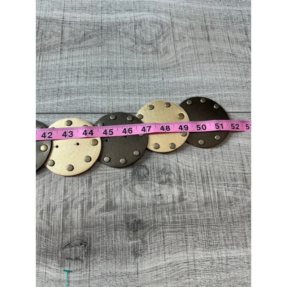 Metallic Gold Bronze Disc Studded Statement Belt Large Brass Dome Buckle